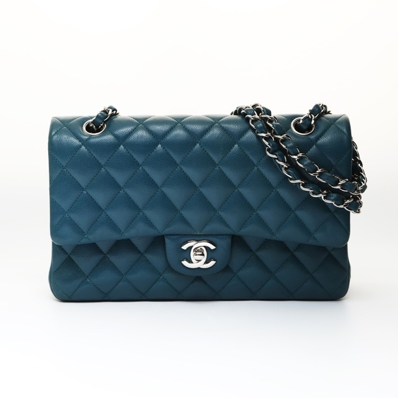 CHANEL Handbags - Chanel CHANEL Caviar Skin Double Flap Matelassé 25cm Shoulder Bag Blue